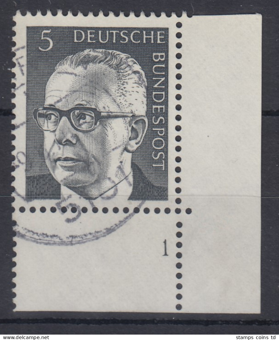 Bund 1970 Heinemann 5Pfg Mi.-Nr. 635 Eckrandstück Mit Formnummer 1 Gestempelt - Used Stamps