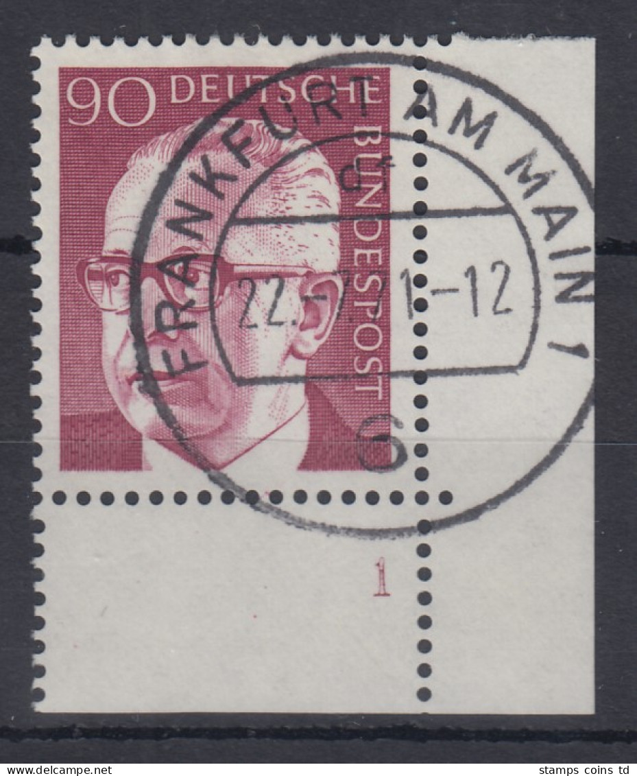 Bund 1970 Heinemann 90Pfg Mi.-Nr. 643 Eckrandstück Mit Formnummer 1 Gestempelt - Used Stamps