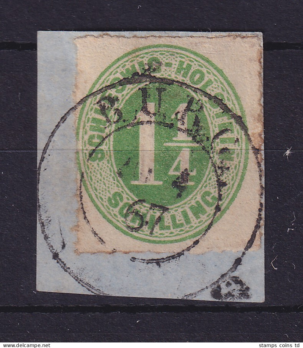 Schleswig-Holstein 1 1/4 Schilling Mi.-Nr. 9  O BURG 1867 Auf Briefstück - Schleswig-Holstein