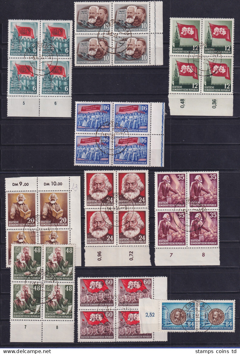 DDR 1953 Karl Marx  Mi.-Nr. 344-53  Satz 10 Werte Meist Viererblocks Echt O - Used Stamps