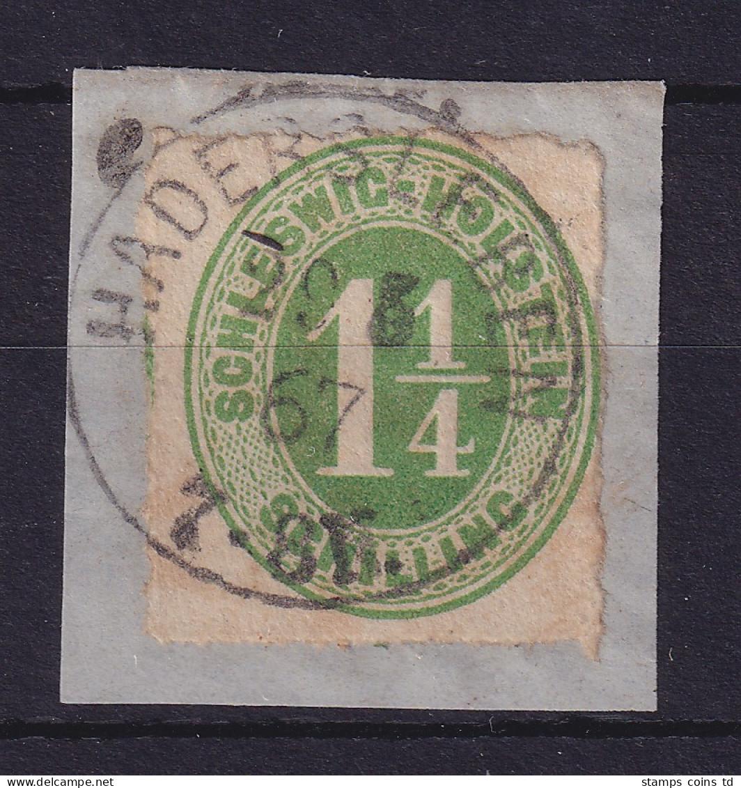 Schleswig-Holstein 1 1/4 Schilling Mi.-Nr. 9  O HADERSLEBEN 1867 Auf Briefstück - Schleswig-Holstein