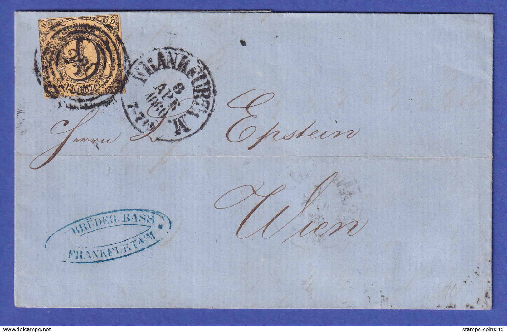 Thurn Und Taxis 9 Kr Mi.-Nr. 10 Auf Brief Von Frankfurt/M. Nach Wien 1860 - Briefe U. Dokumente