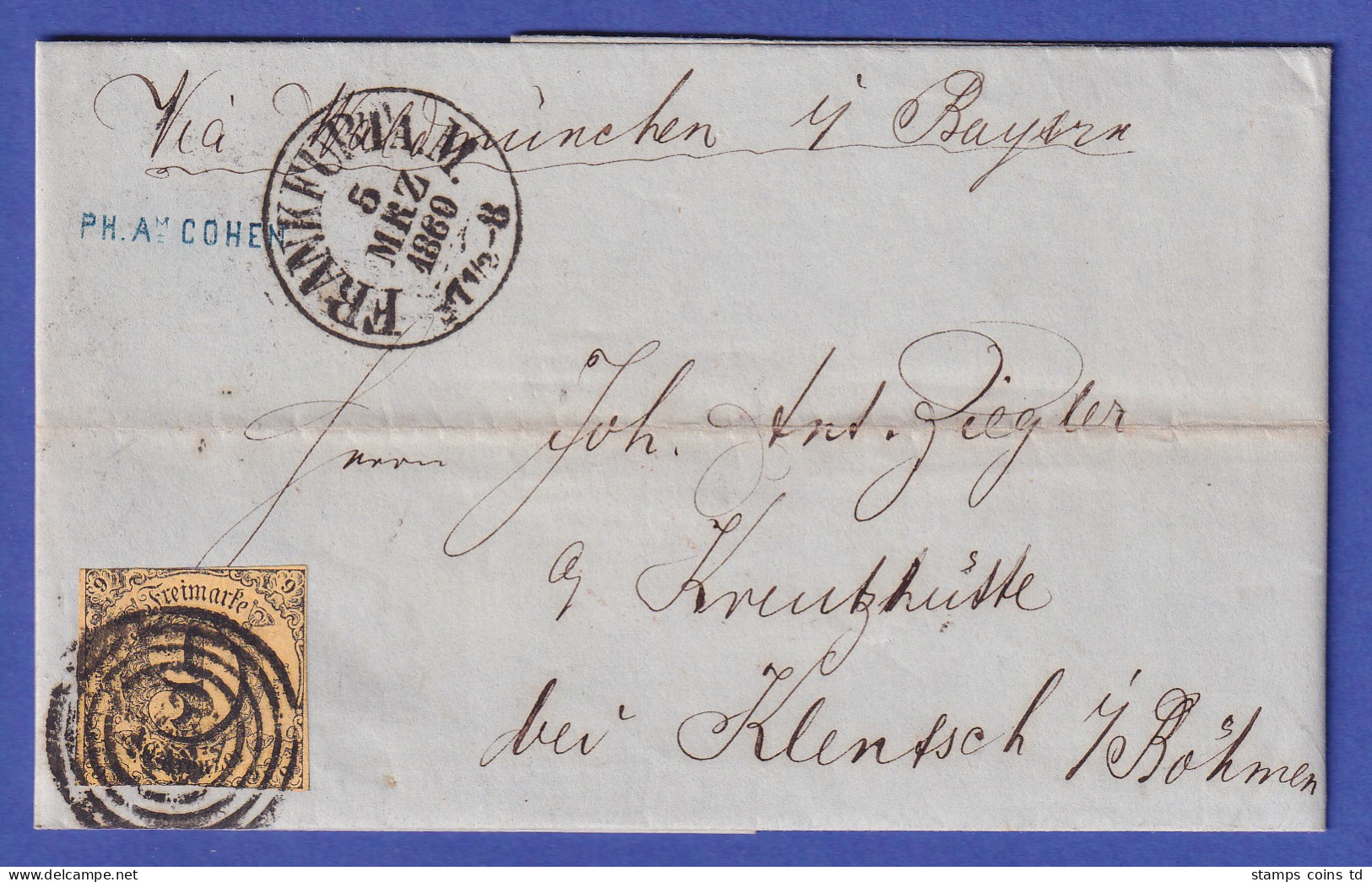 Thurn Und Taxis 9 Kr Mi.-Nr. 10 Auf Brief Von Frankfurt/M. Nach Kreuzhütte 1860 - Storia Postale