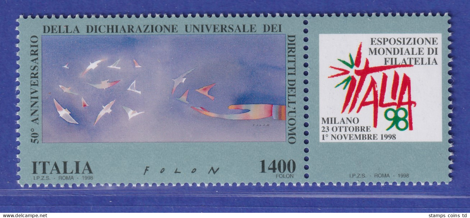 Italien 1998 Hand Lässt Vögel Fliegen,  ITALIA `98 Mailand  Mi.-Nr. 2602 ** - Ohne Zuordnung