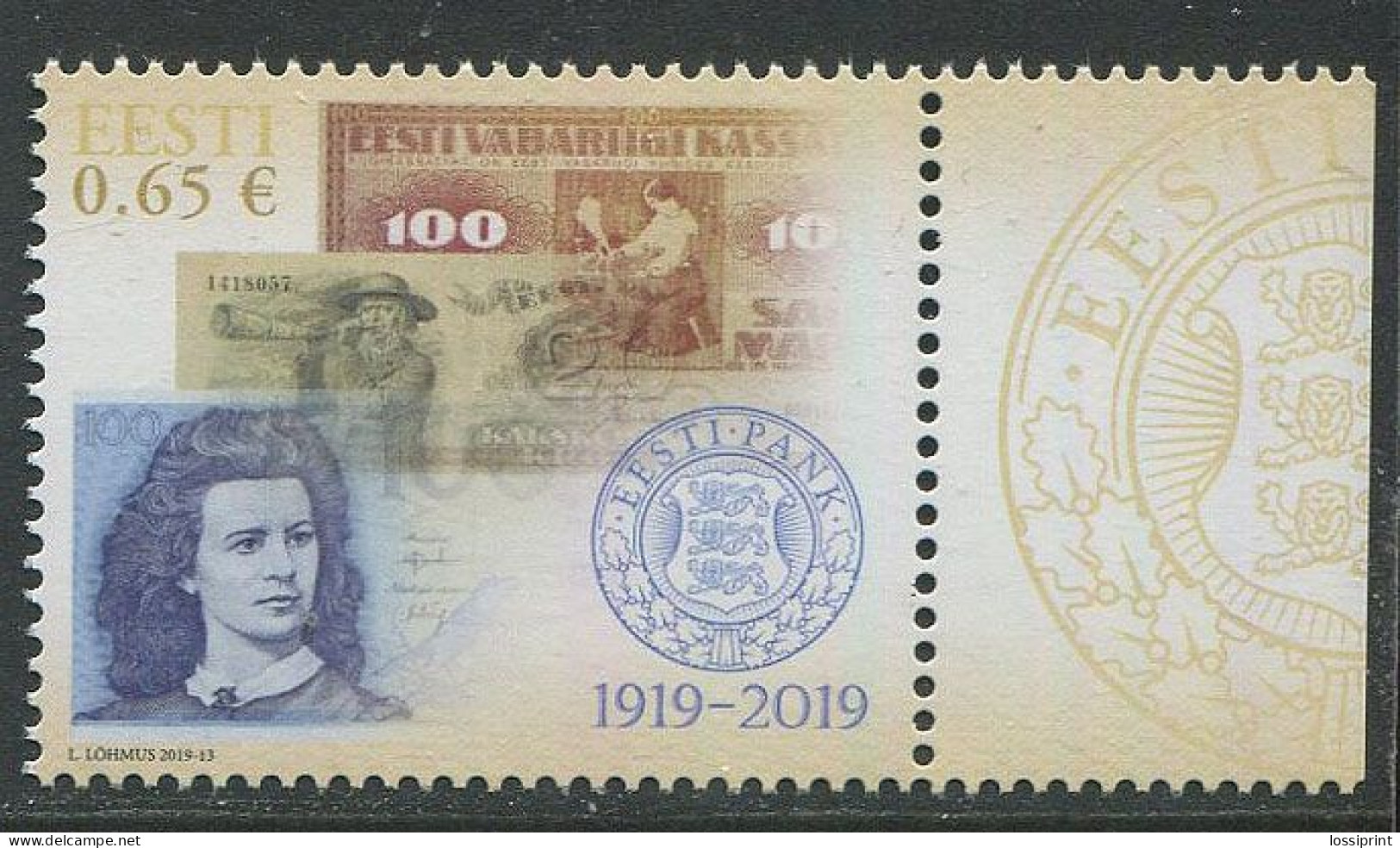 Estonia:Unused Stamp Estonian Bank 100 Years, 2019, MNH - Estland