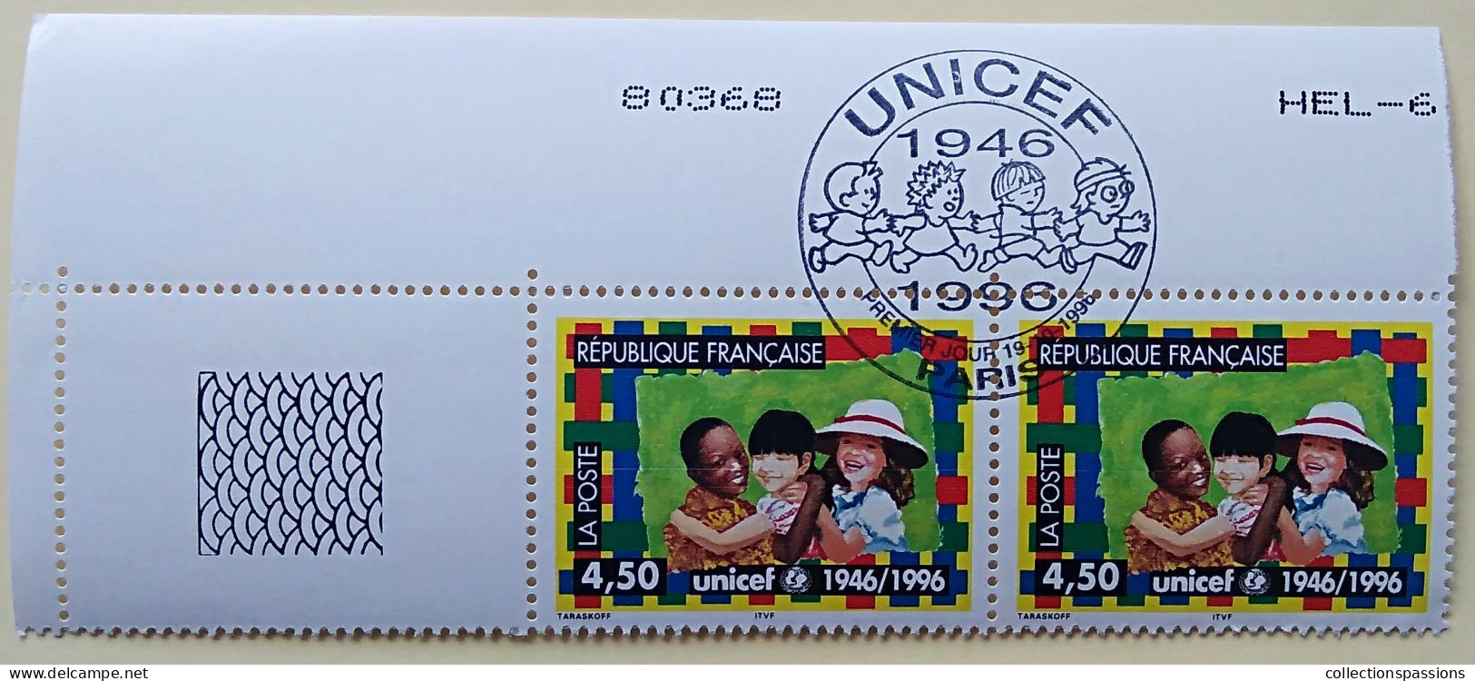 - N° 3033. Paire En Coin De Feuille. UNICEF. Oblitéré Premier Jour - - Used Stamps