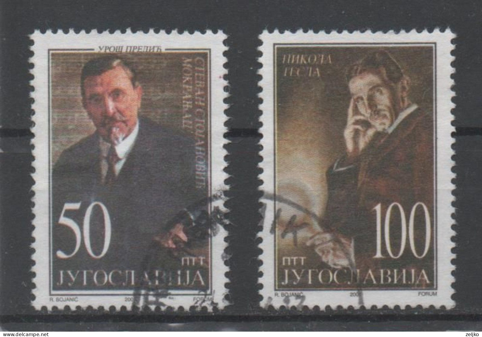 Yugoslavia 2001, Used, Michel 3025 - 3026, N. Tesla Scientist, U. Predic Painter - Oblitérés