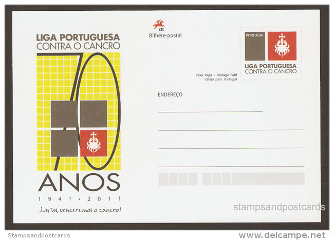 Portugal Carte Entier Postal 70 Ans Ligue Contre Le Cancer 2011 Postal Stationery League Against Cancer - Interi Postali