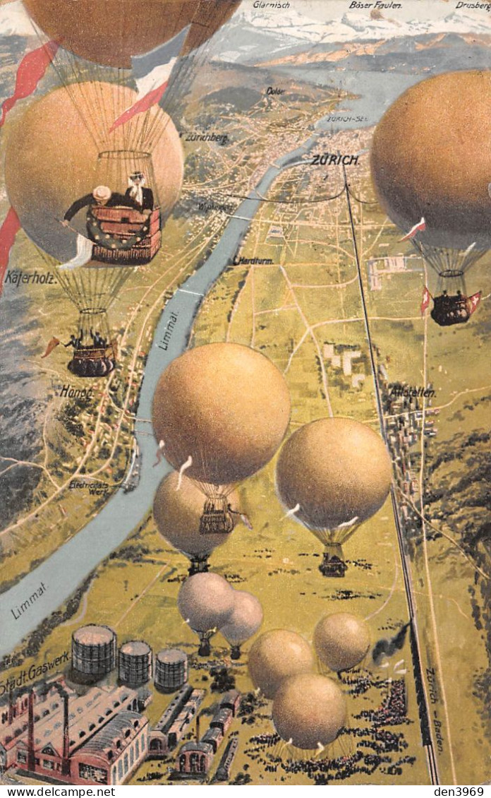 Suisse - ZH - ZURICH-SCHLIEREN - Gordon-Bennett-Wettfliegen 1909 - Ballons Dirigeables - Voyagé (2 Scans) - Zürich