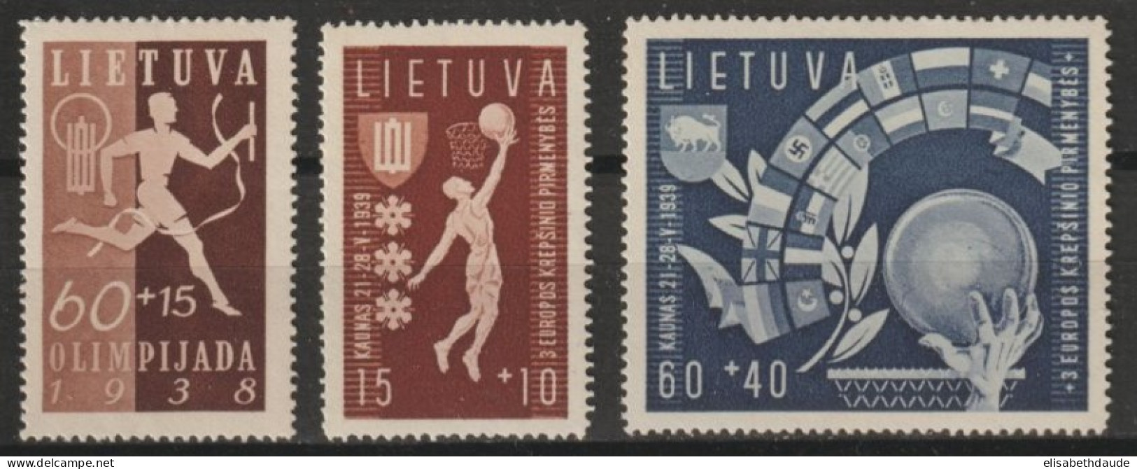 1939 - LITUANIE - SERIE COMPLETE BASKET N° 370/372  * MLH - COTE = 32.5 EUR. - Lituania