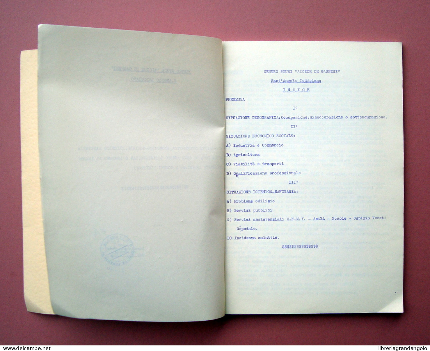 S.Angelo Lodigiano Centro Studi Alcide De Gasperi Anni'60 Tipo Ciclostile - Non Classés