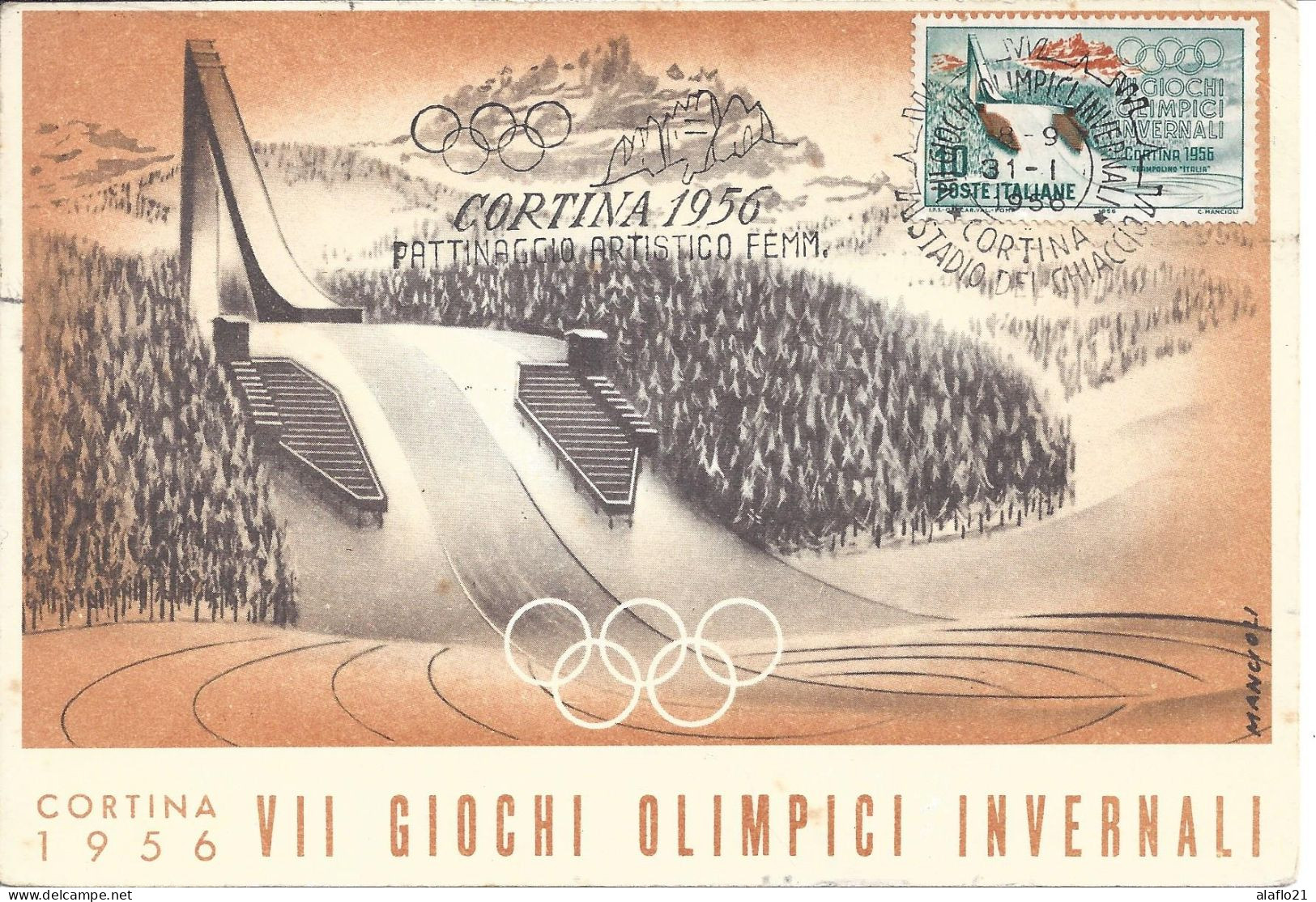 ITALIE - CARTE MAXIMUM - JEUX OLYMPIQUES D'HIVER 1956 - CORTINA - Cartas Máxima