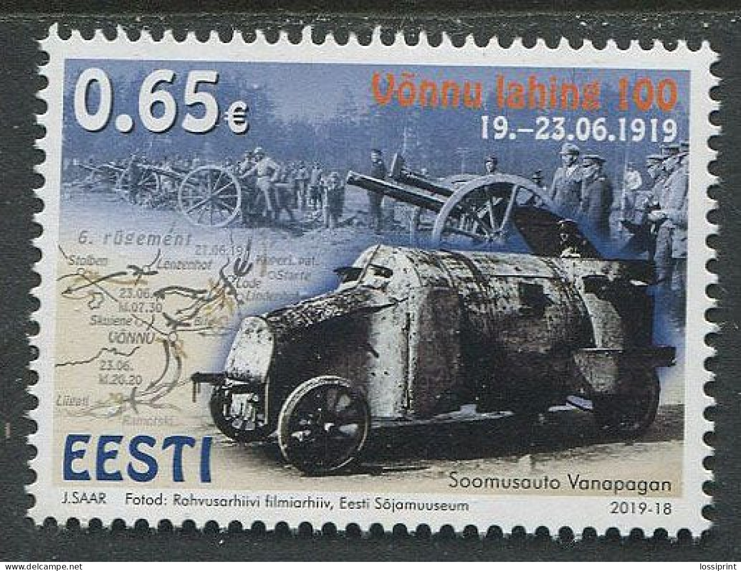 Estonia:Unused Stamp Võnnu Battle 100 Years, Armoured Car, 2019, MNH - Estonia