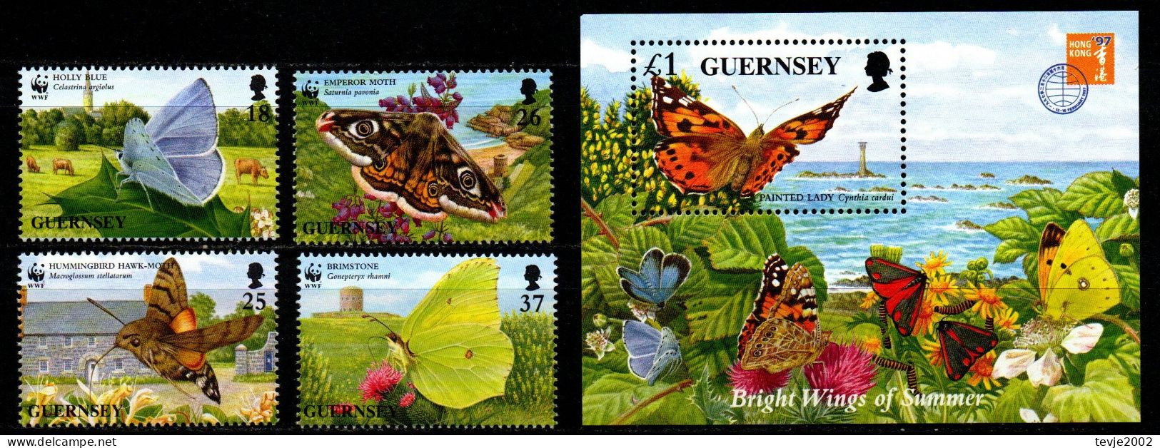 Guernsey 1997 - Mi.Nr. 729 - 732 + Block 18 - Postfrisch MNH - Tiere Animals Schmetterlinge Butterflies - Papillons