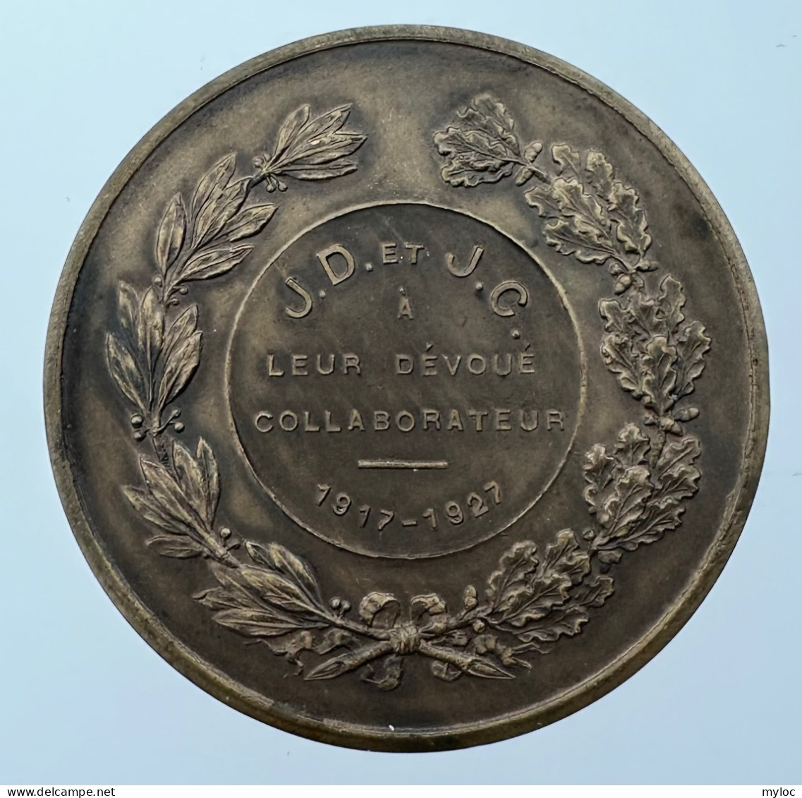 Médaille Bronze. J.D. Et J.C. à Leur Dévoué Collaborateur. 1917 - 1927. O. De Beul - Professionals / Firms