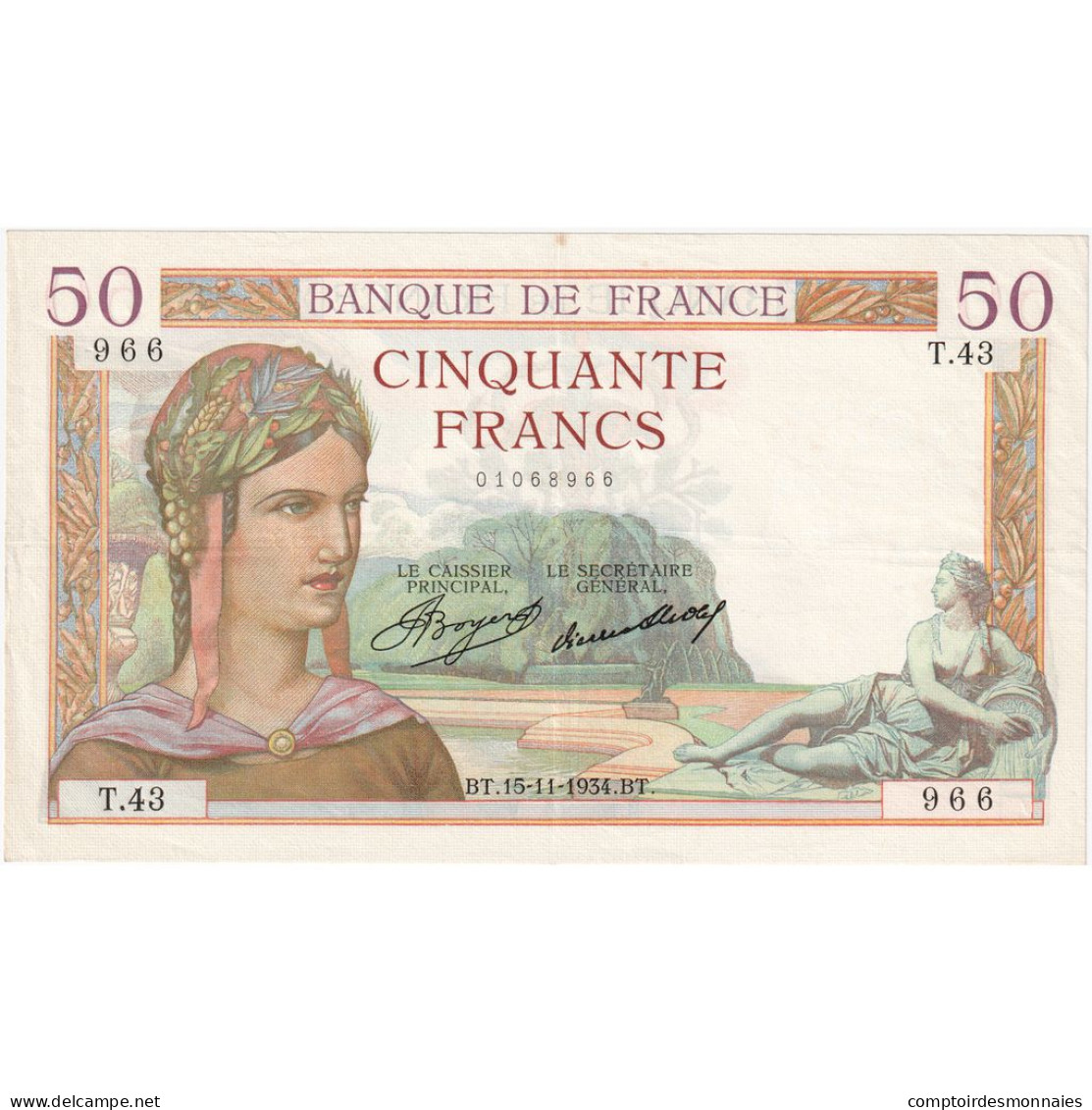 France, 50 Francs, 1934-11-15, T.43, SUP - 50 F 1934-1940 ''Cérès''