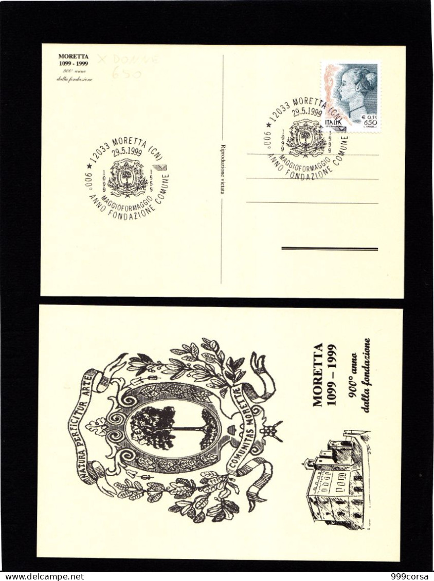 Stemmi, Moretta, Albero Di Gelso, Annullo Spec.29-5-1999, 900° Anno, Franc. Donne 0,34-650 (d)(1 Cart.fronte/retro - 1991-00: Marcophilia
