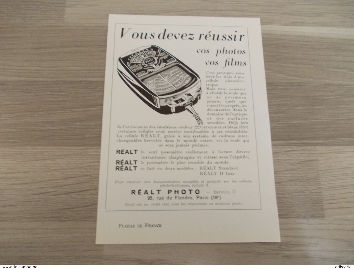 Reclame Advertentie Uit Oud Tijdschrift 1954 - Réalt Photo à Paris - Advertising