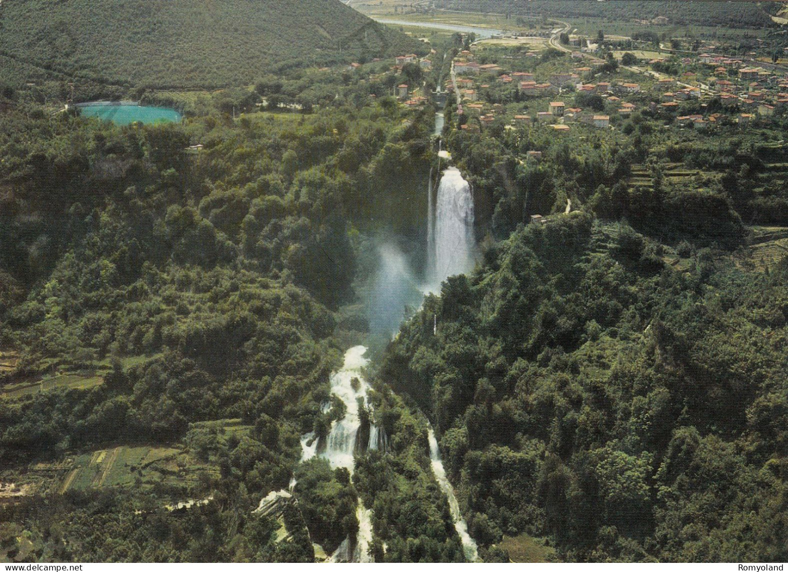 CARTOLINA  C8 TERNI,UMBRIA-VEDUTA AEREA DELLA CASCATA DELLE MARMORE E DEL PAESE-STORIA,BELLA ITALIA,VIAGGIATA 1975 - Terni