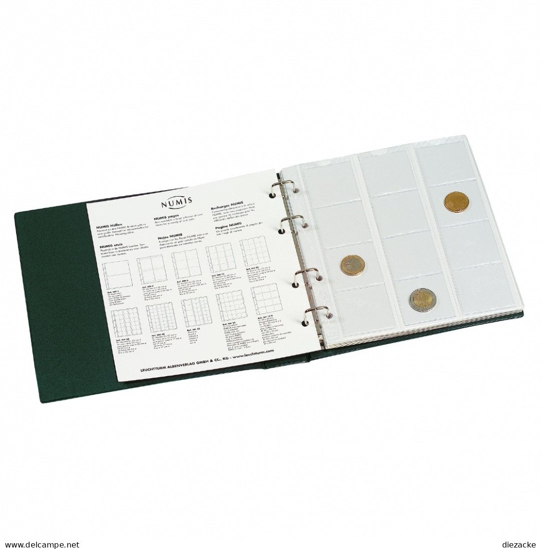 Leuchtturm Münzalbum Numis Grün, Inkl. Schutzkassette & 5 Hüllen 338788 Neu - Supplies And Equipment