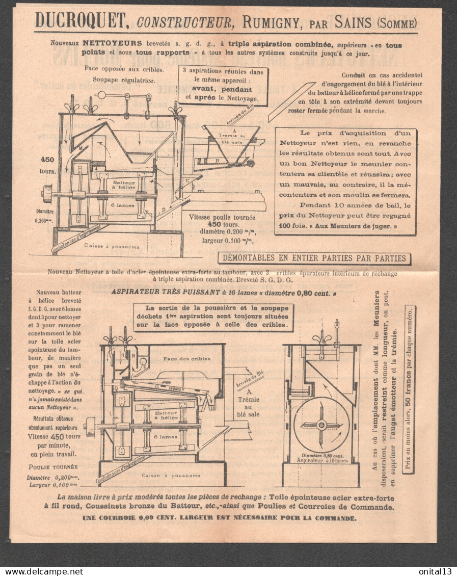 DUCROQUET CONSTRUCTEUR RUMIGNY PAR SAINS SOMMES / MOULIN MEUNIER MEUNERIE    F104 - 1900 – 1949