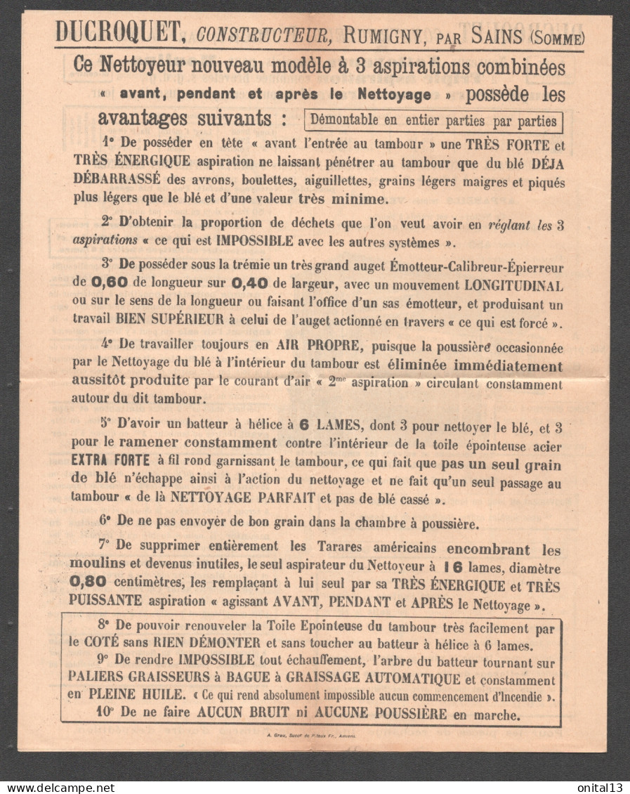DUCROQUET CONSTRUCTEUR RUMIGNY PAR SAINS SOMMES / MOULIN MEUNIER MEUNERIE    F104 - 1900 – 1949