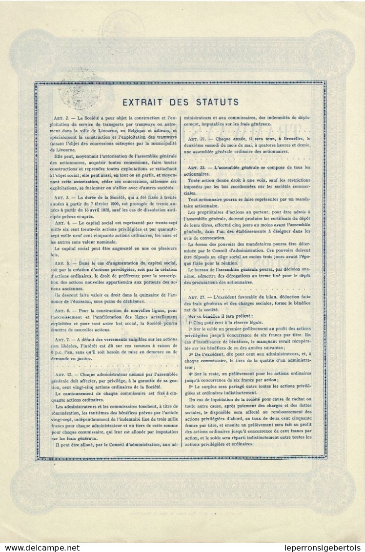 Titre De 1926 - Sté Anonyme Des Tramways De Livourne - N° 18116 - Ferrocarril & Tranvías