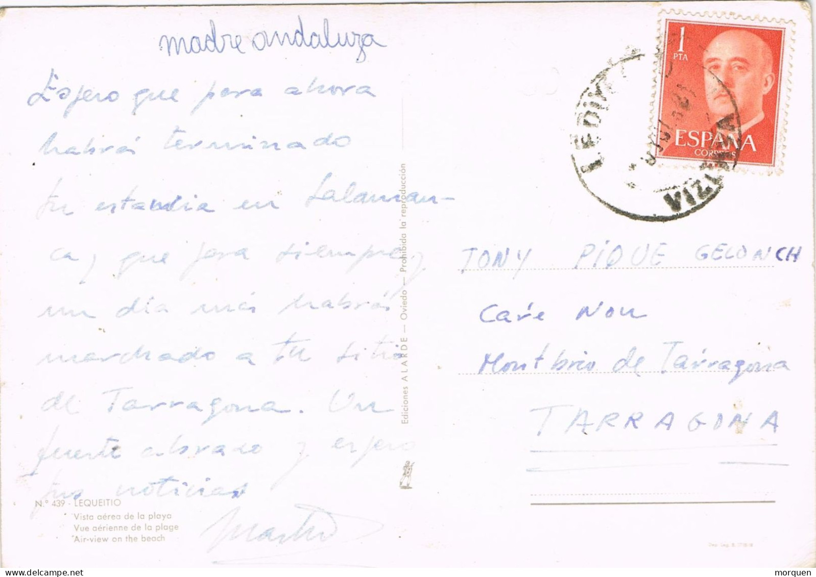 54818. Postal LEQUEITIO (Vizcaya) 1961. Vista Aerea De Playa De Lequeitio - Cartas & Documentos