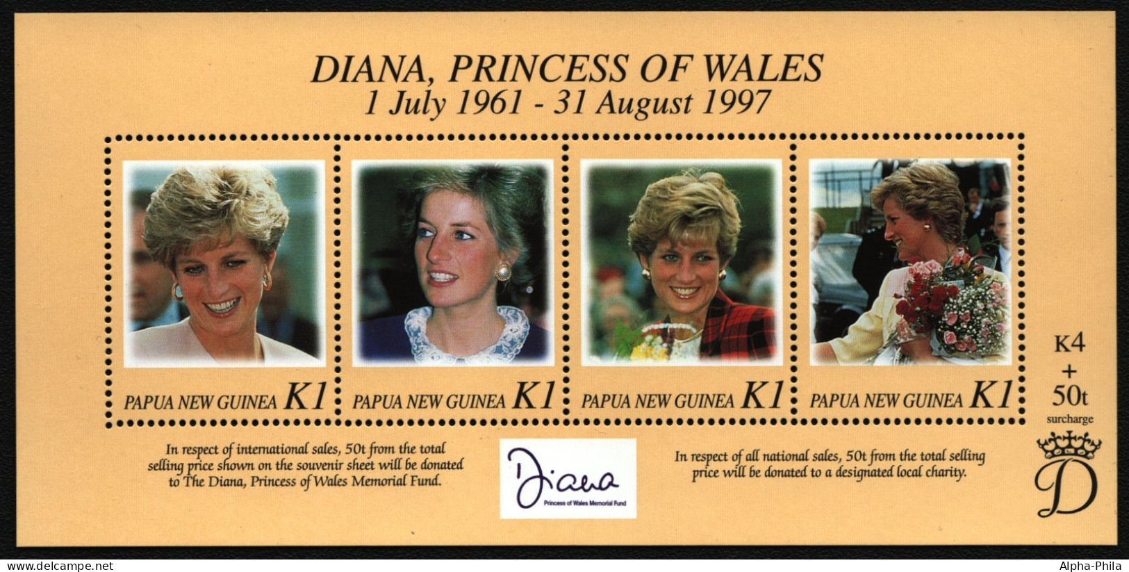 Papua-Neuguinea 1998 - Mi-Nr. Block 14 ** - MNH - Tod Prinzessin Diana - Papua New Guinea