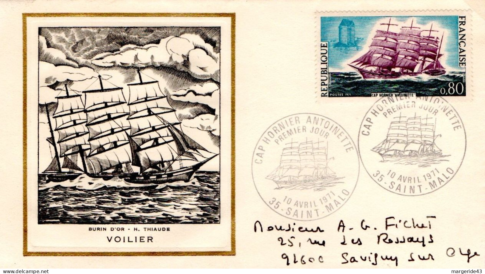 LETTRE FDC 1971 CAP HORNIER - 1970-1979