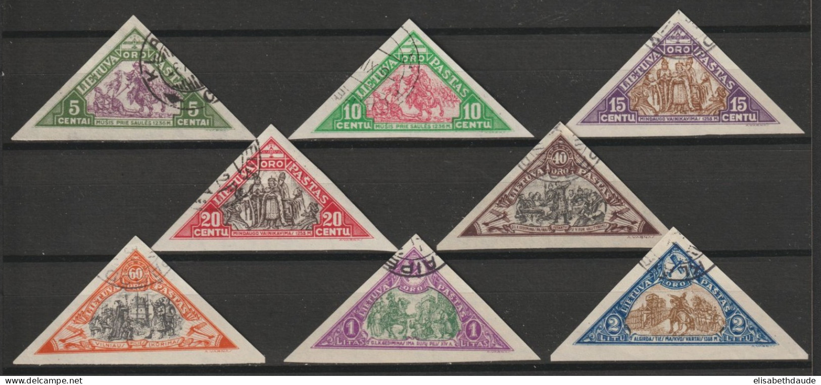 1932 - LITUANIE - SERIE COMPLETE POSTE AERIENNE N°60/67 NON DENTELES OBLITERES - COTE = 52 EUR. - Lithuania