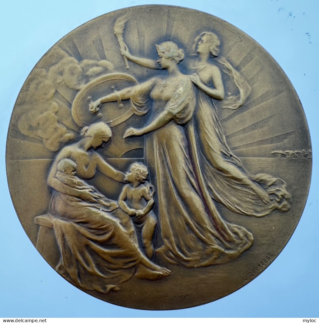 Médaille Bronze. Médaille Frappée à L'occasion Du Centenaire De La Compagnie Des Assurances Générales. A. Devreese - Profesionales / De Sociedad