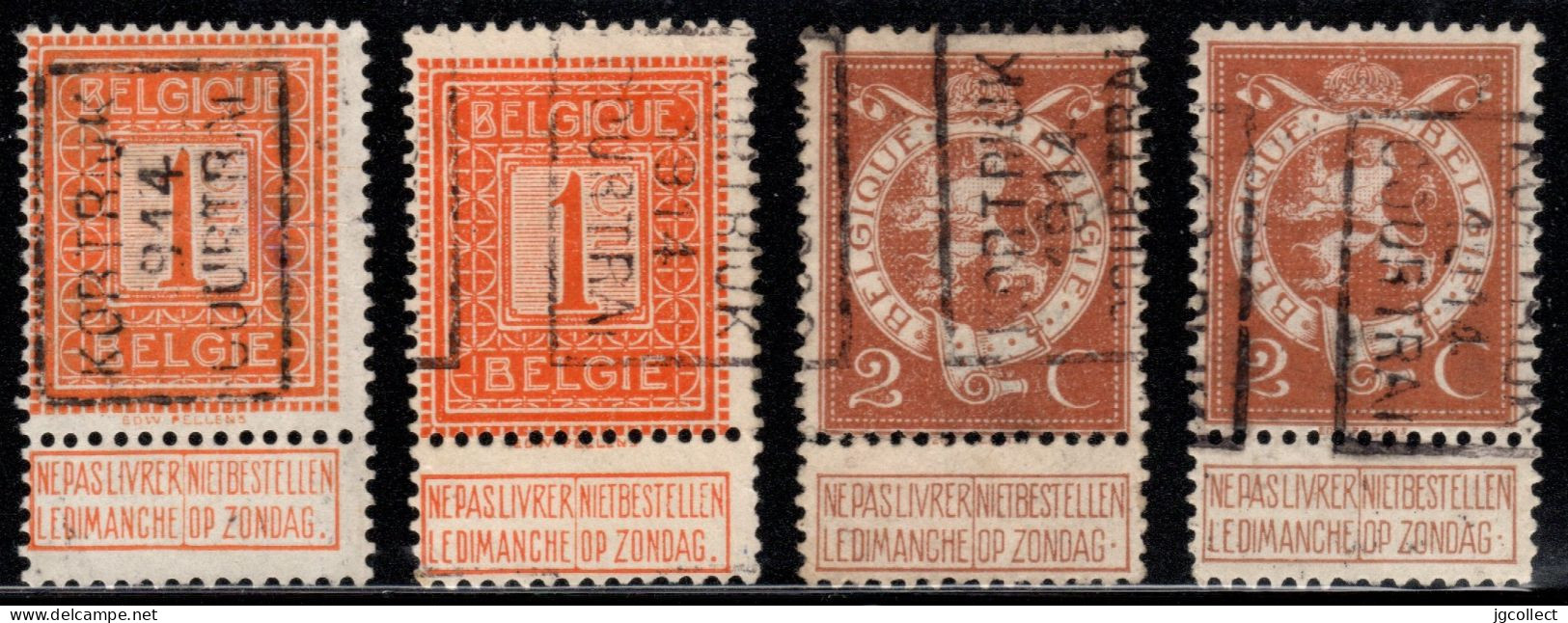 Preo's (108 & 109) 'KORTRIJK 1914 COURTRAI'  OCVB 2295 & 2358 A+B - Rollenmarken 1910-19