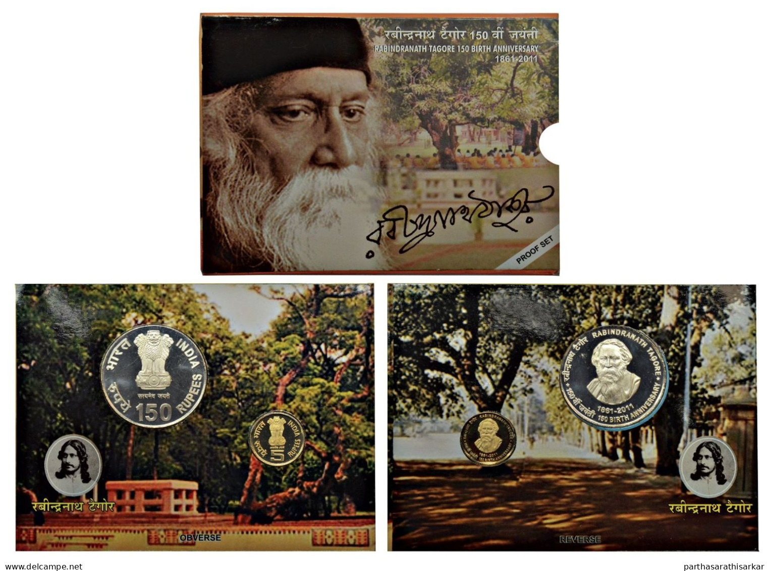 INDIA 2011 150TH BIRTH ANNIVERSARY OF RABINDER NATH TAGORE PROOF SET OF 2 COINS RARE - Indien