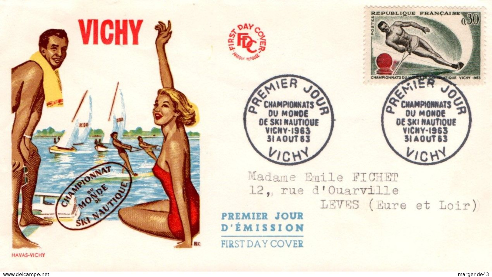 LETTRE FDC 1963 SKI NAUTIQUE VICHY - 1960-1969