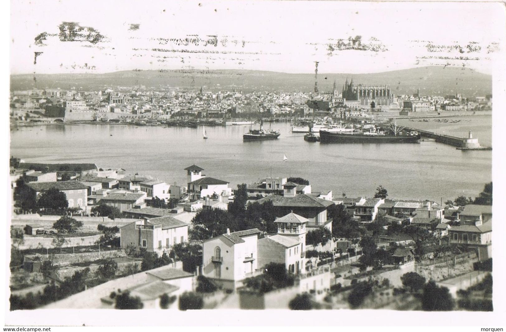 54820. Postal PALMA De MALLORCA (Baleares) 1948. Rodillo Caja Postal. Vista Puerto De Mallorca - Storia Postale