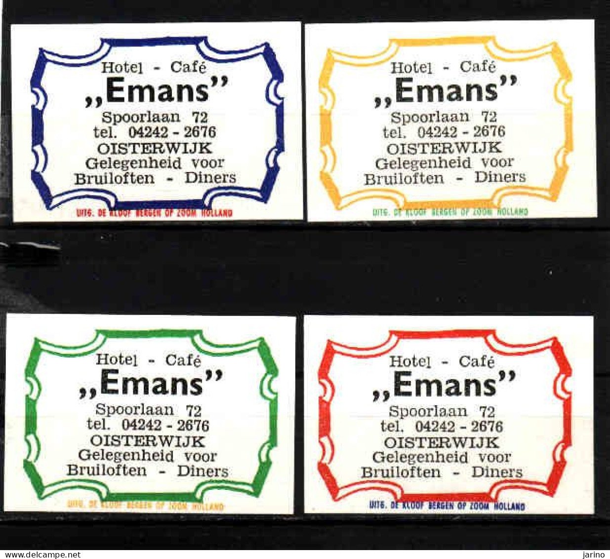 4 Dutch Matchbox Labels, OISTERWIJK - North Brabant, Hotel Café EMANS, Holland, Netherlands - Matchbox Labels