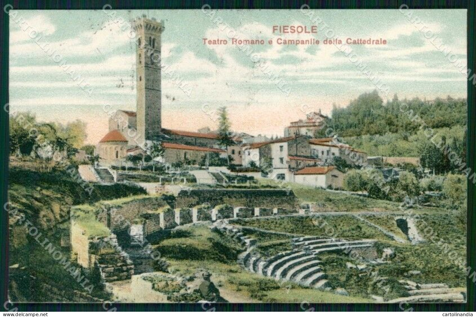 Firenze Fiesole Teatro Romano Campanile Cattedrale PIEGHINA Cartolina RT3094 - Firenze