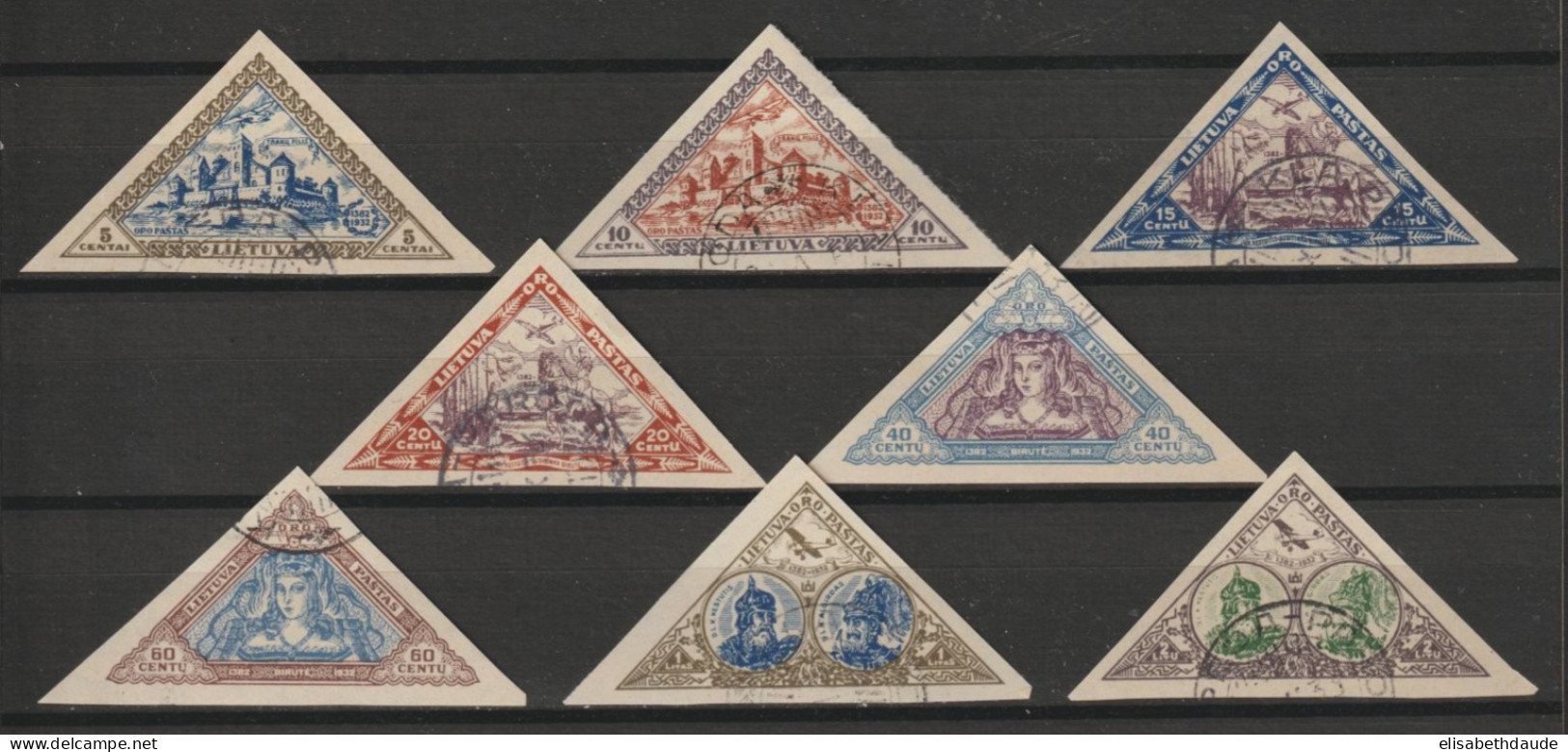 1933 - LITUANIE - SERIE COMPLETE POSTE AERIENNE N°68/75 NON DENTELES OBLITERES - COTE = 55 EUR. - Lithuania