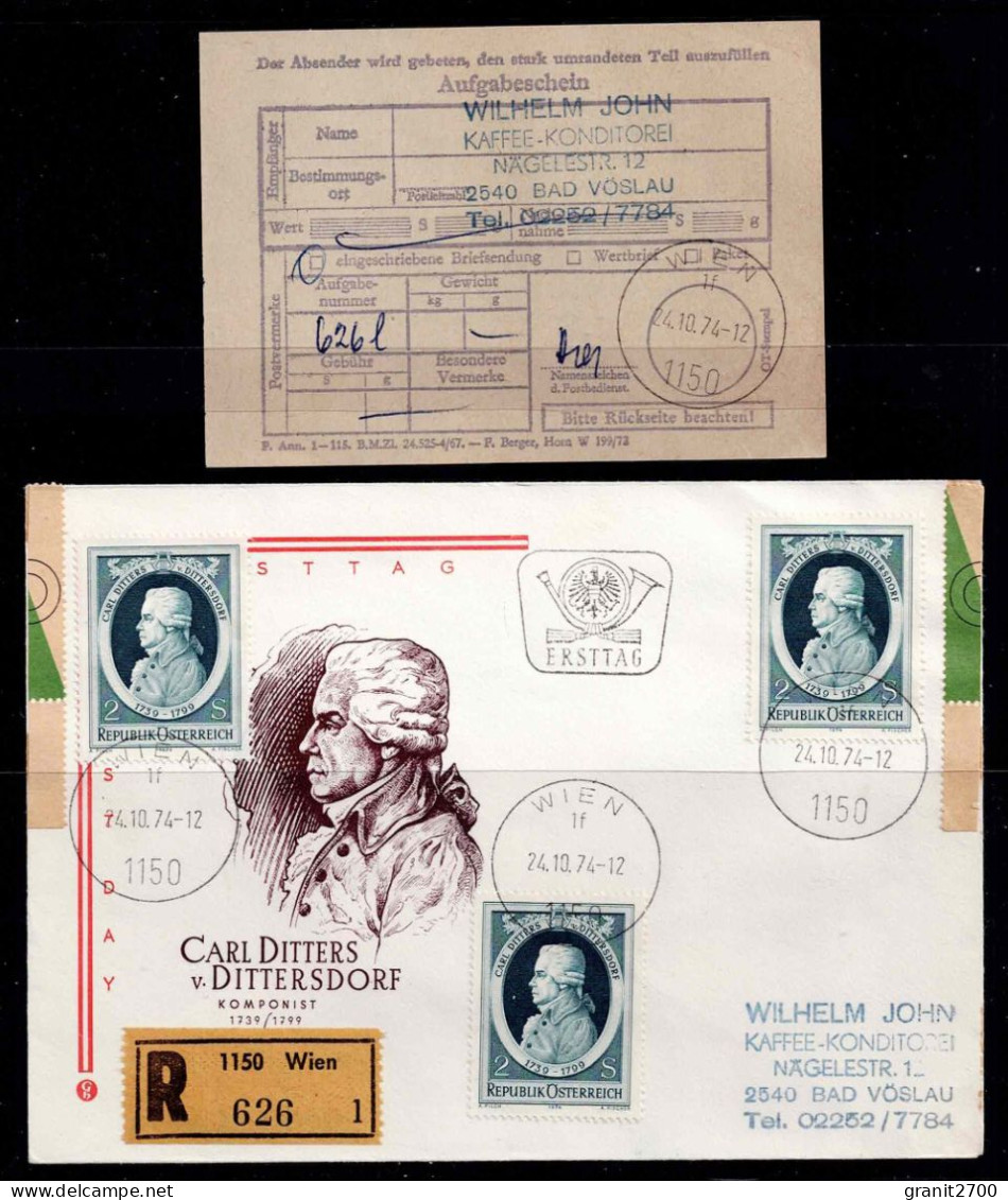 Reko  FDC Carl Ditters V. Dittersdorf  ( Mit Aufgabeschein ) Vom 24.10.1974 -  ANK 1493 - Lettres & Documents
