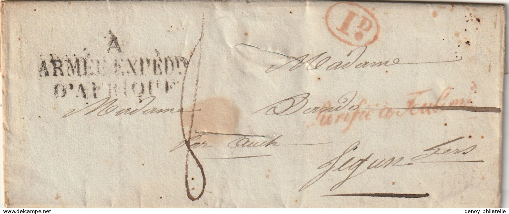 Marque - A Armée Expedition D'Afrique Avec Griffe Purifué A Toulon Et Texte Du 15 Mars 1834 - Army Postmarks (before 1900)
