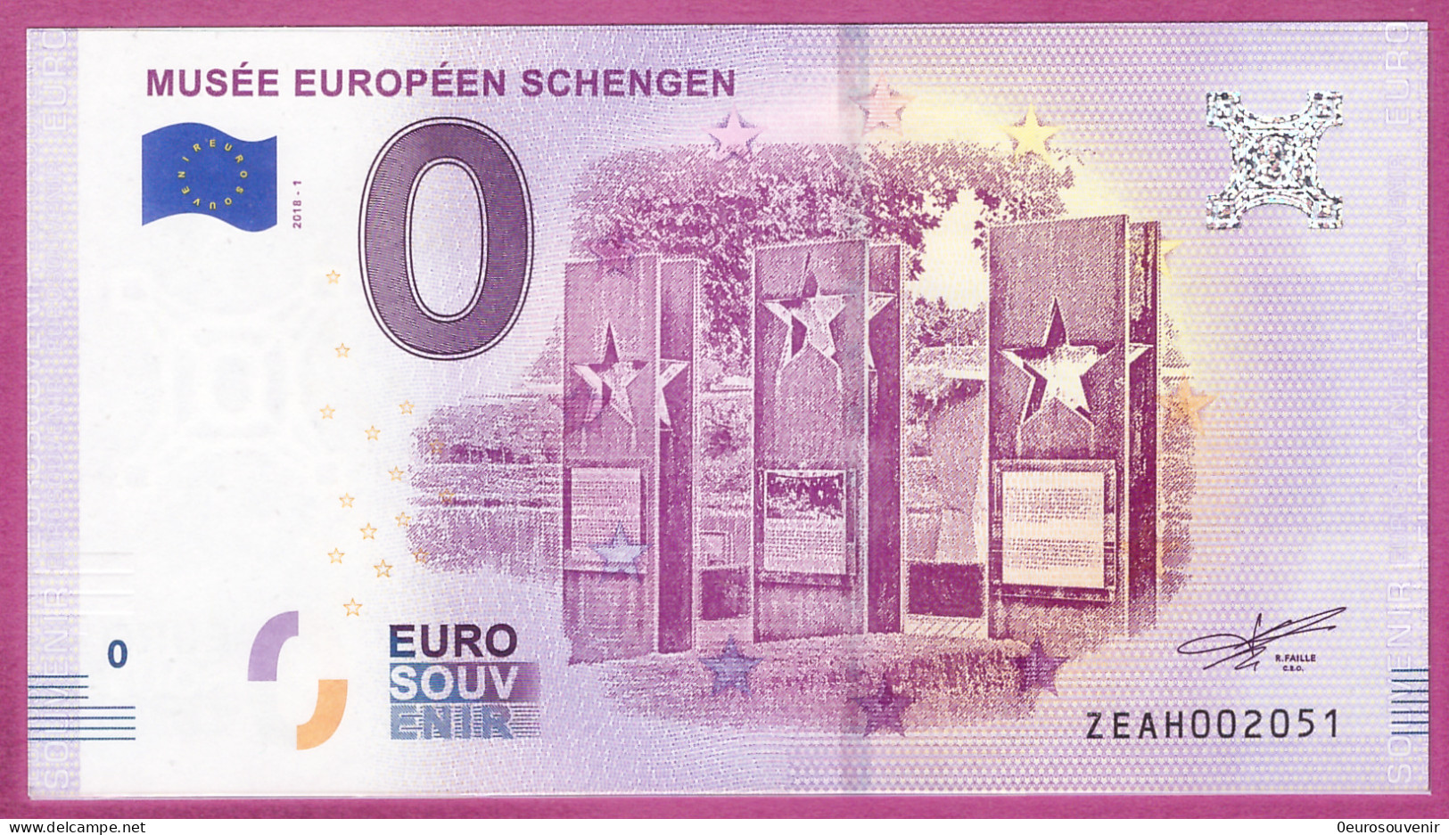 0-Euro ZEAH 2018-1 MUSÉE EUROPÉEN SCHENGEN - Private Proofs / Unofficial