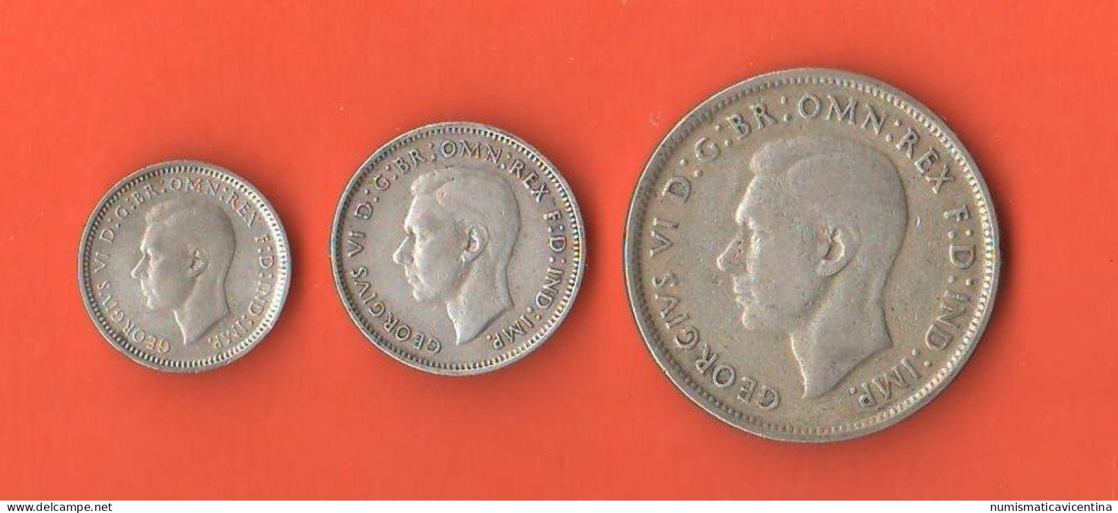 Australia 3 Pence 1947 + 6 Pence 1945 + 1 Florin 1947 King Georgius VI° Silver Coin Australie - Sixpence