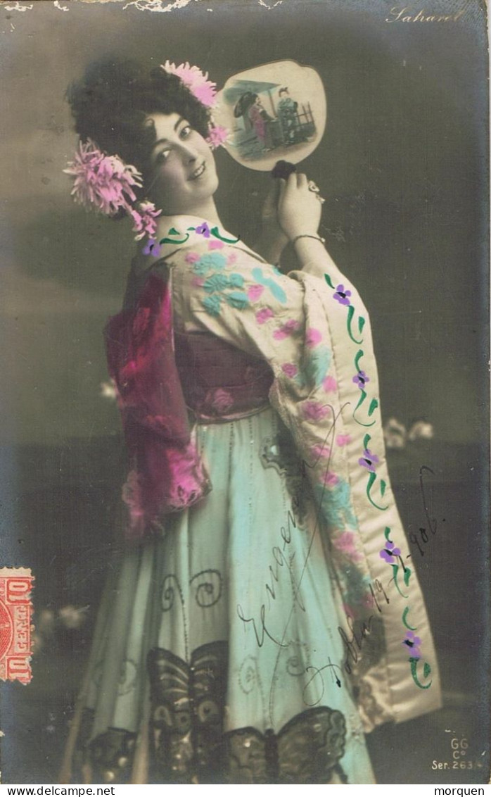 54822. Postal POBLA DE SEGUR (Lerida) 1906. Romantica.  Artista Cantanta SAHARET, Varietes - Briefe U. Dokumente