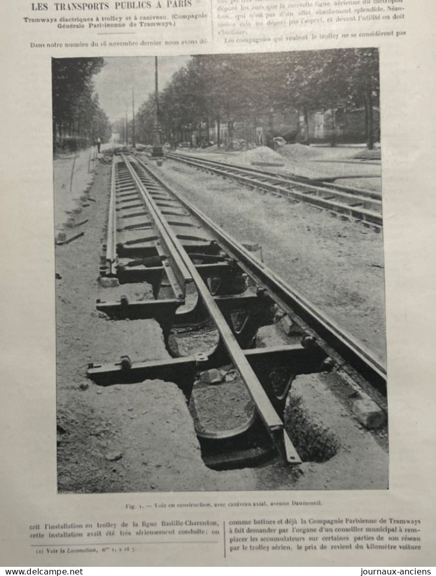 1902 LES TRANSPORTS PUBLICS À PARIS - Tramways électriques à Trolley Et à Caniveau - Revue LA LOCOMOTION - 1900 - 1949