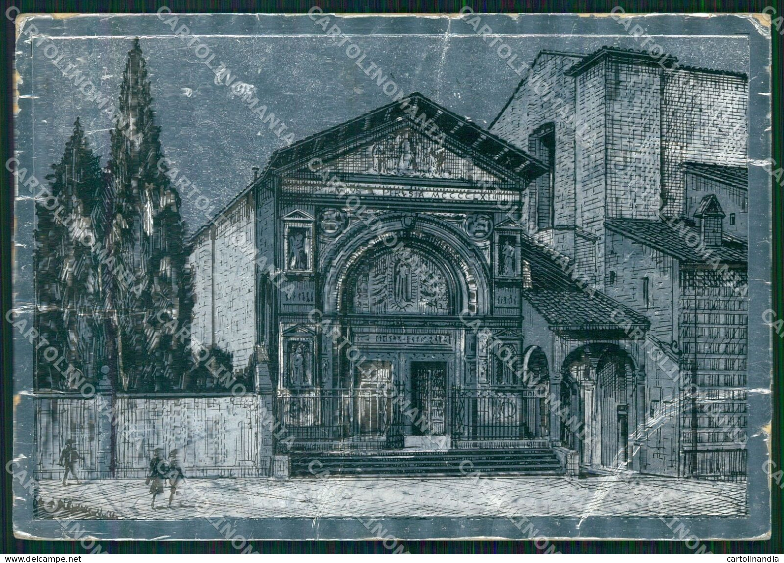 Perugia Città Oratorio San Bernardino PIEGHE FG Cartolina KB4675 - Perugia