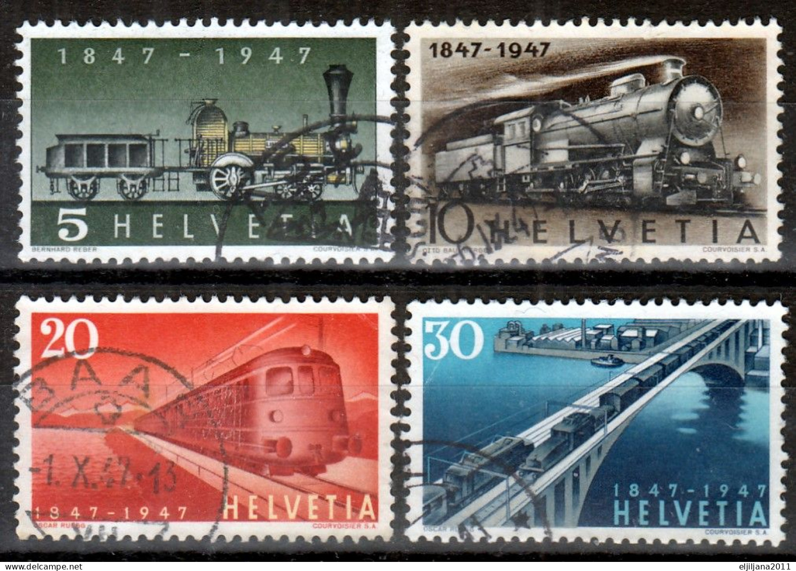 Switzerland / Helvetia / Schweiz / Suisse 1947 ⁕ Railway Trains 100th Mi.484-487 ⁕ 4v Used - Gebruikt