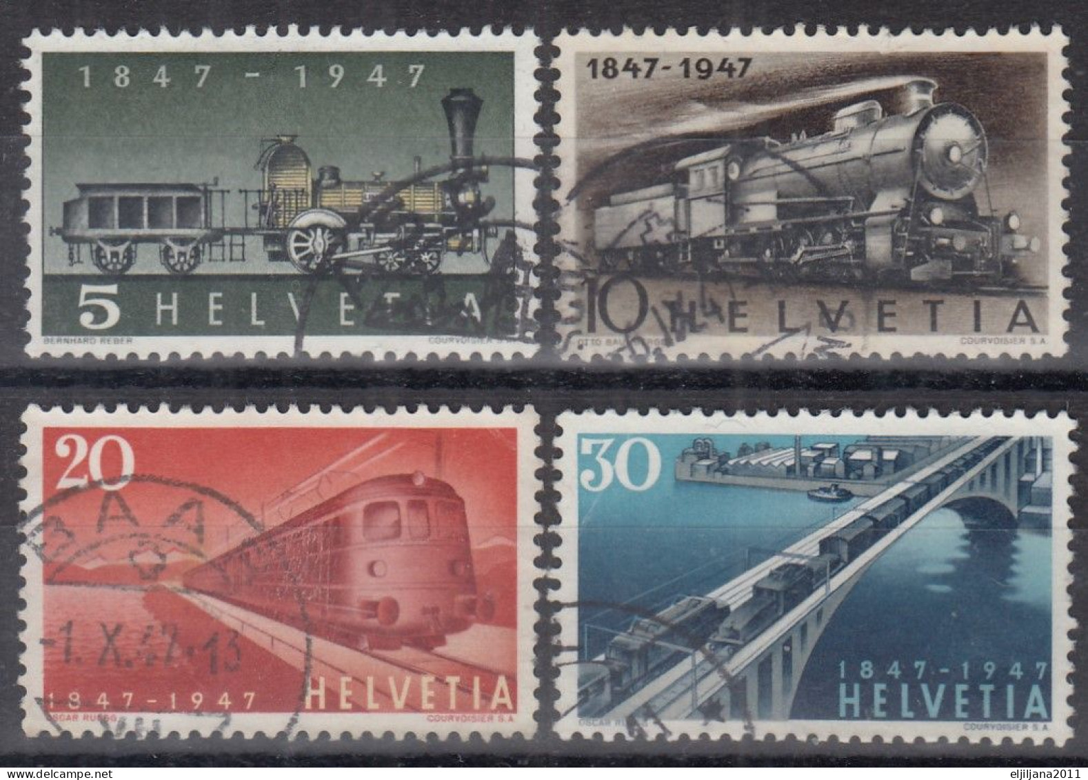 Switzerland / Helvetia / Schweiz / Suisse 1947 ⁕ Railway Trains 100th Mi.484-487 ⁕ 4v Used - Gebraucht