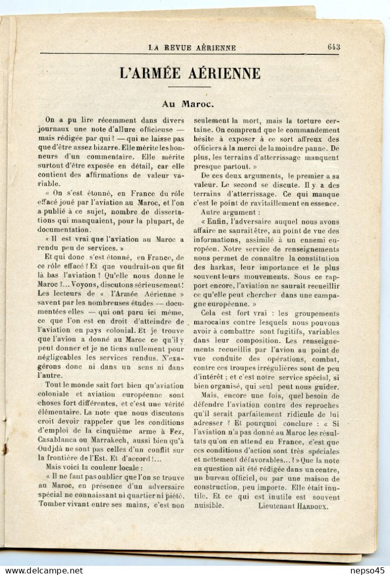 Revue Aérienne.Publie bulletin officiel de la Ligue Nationale Aérienne.Année 1913.avion.