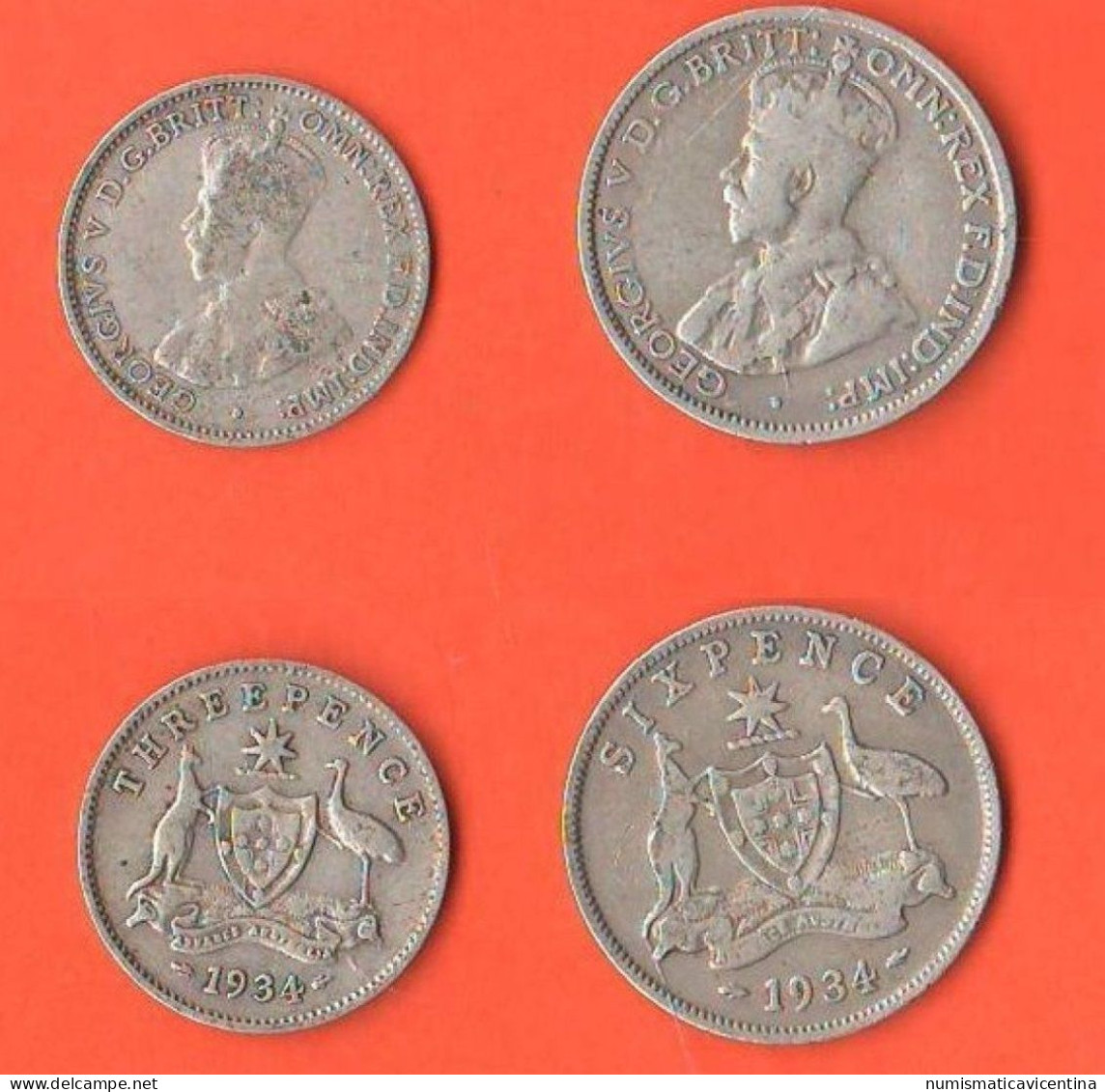 Australia 3 + 6 Pence 1934 Australie Threepence + SixPence 1934 King Georgius VI° Silver Coin - Sixpence